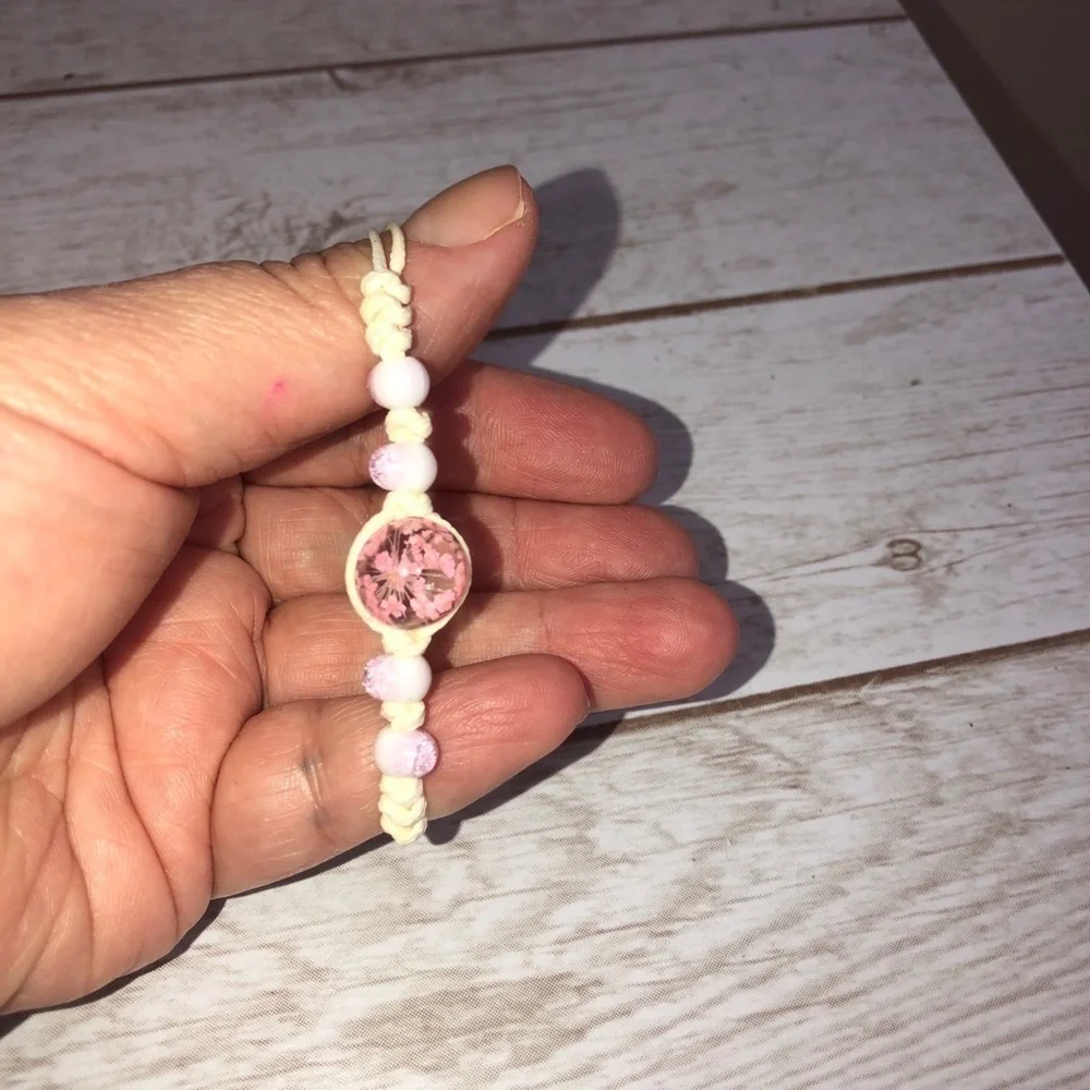 Encapsulated Dried Flower Charm Handmade Adjustable Bracelet